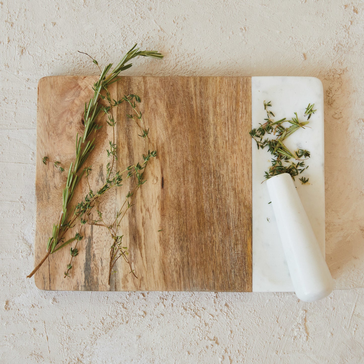 Mango wood and marble serving board w/pestle