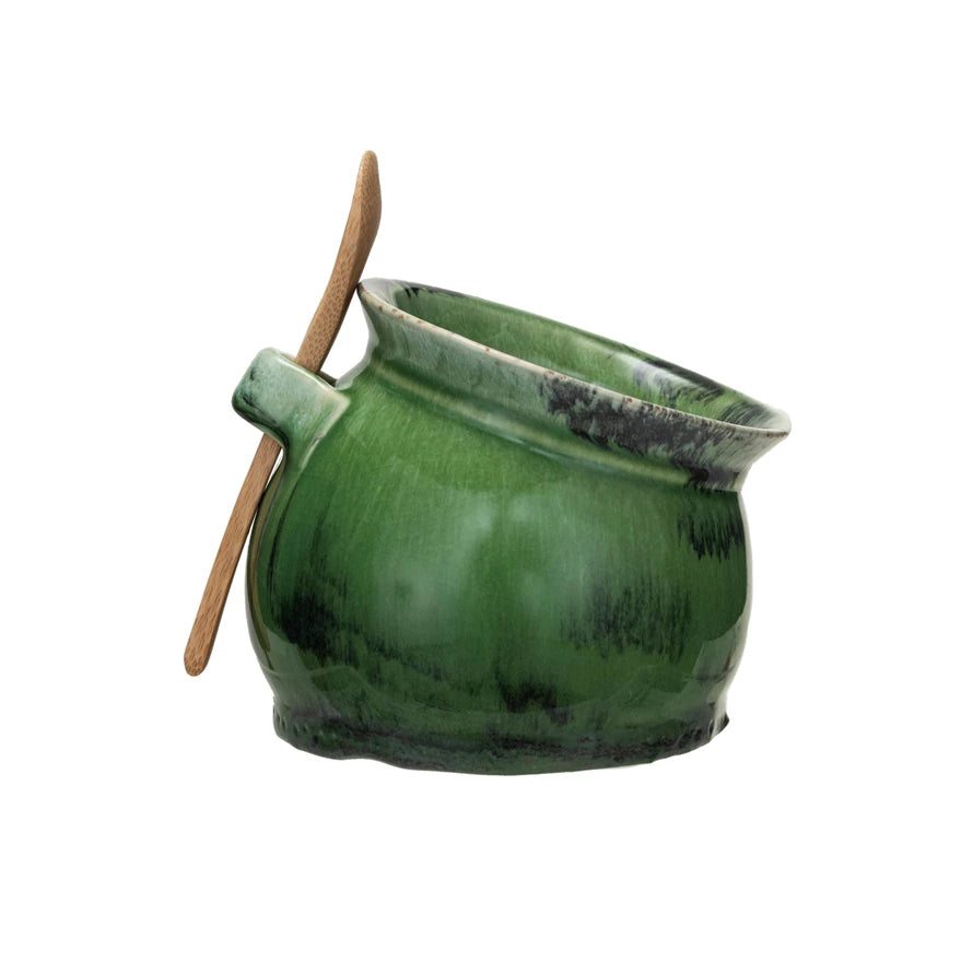 Stoneware Salt Dish w/wood spoon