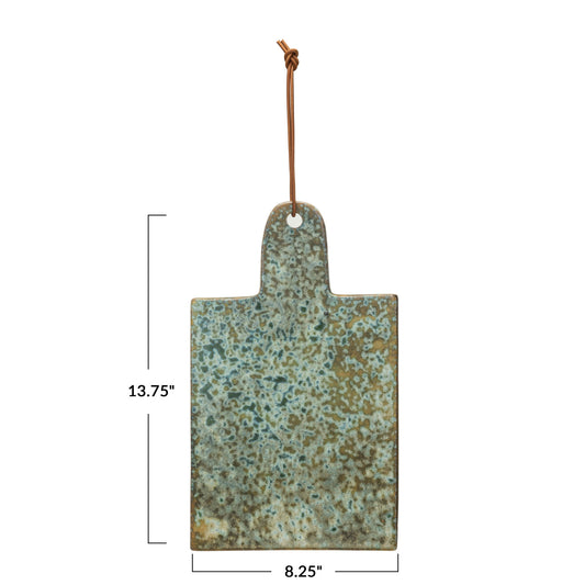 Stoneware Cheese Board w/Leather Tie